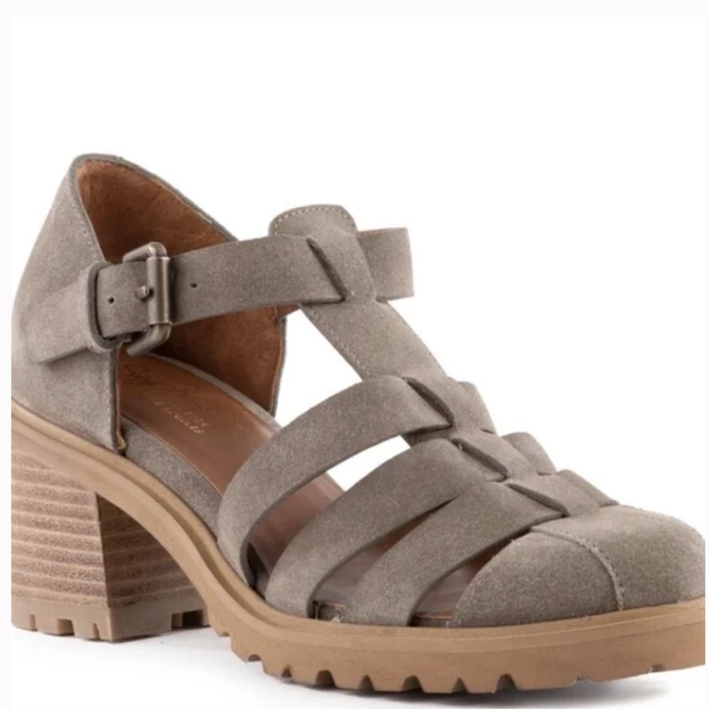 COPY - Seychelles Latch Key Lug Sole Suede Taupe Sandle